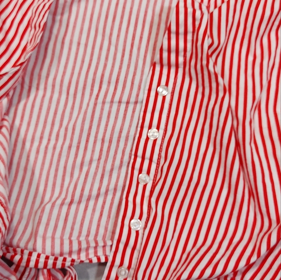 H&M Candy Stripe Red  White Cotton Tie Up Long Sleeve Blouse Top, Medium - Picture 10 of 14